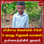 மின்சார வேலியில் சிக்கி 5 வயது சிறுவன் மரணம்: முல்லைத்தீவில் துயரம்