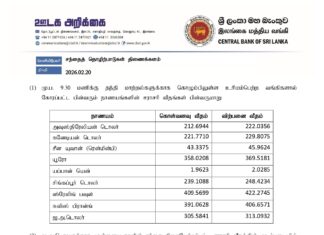 இன்றைய (20.02.2026) நாணய மாற்று விகிதம்