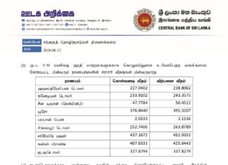 இன்றைய (11.06.2026) நாணய மாற்று விகிதம்